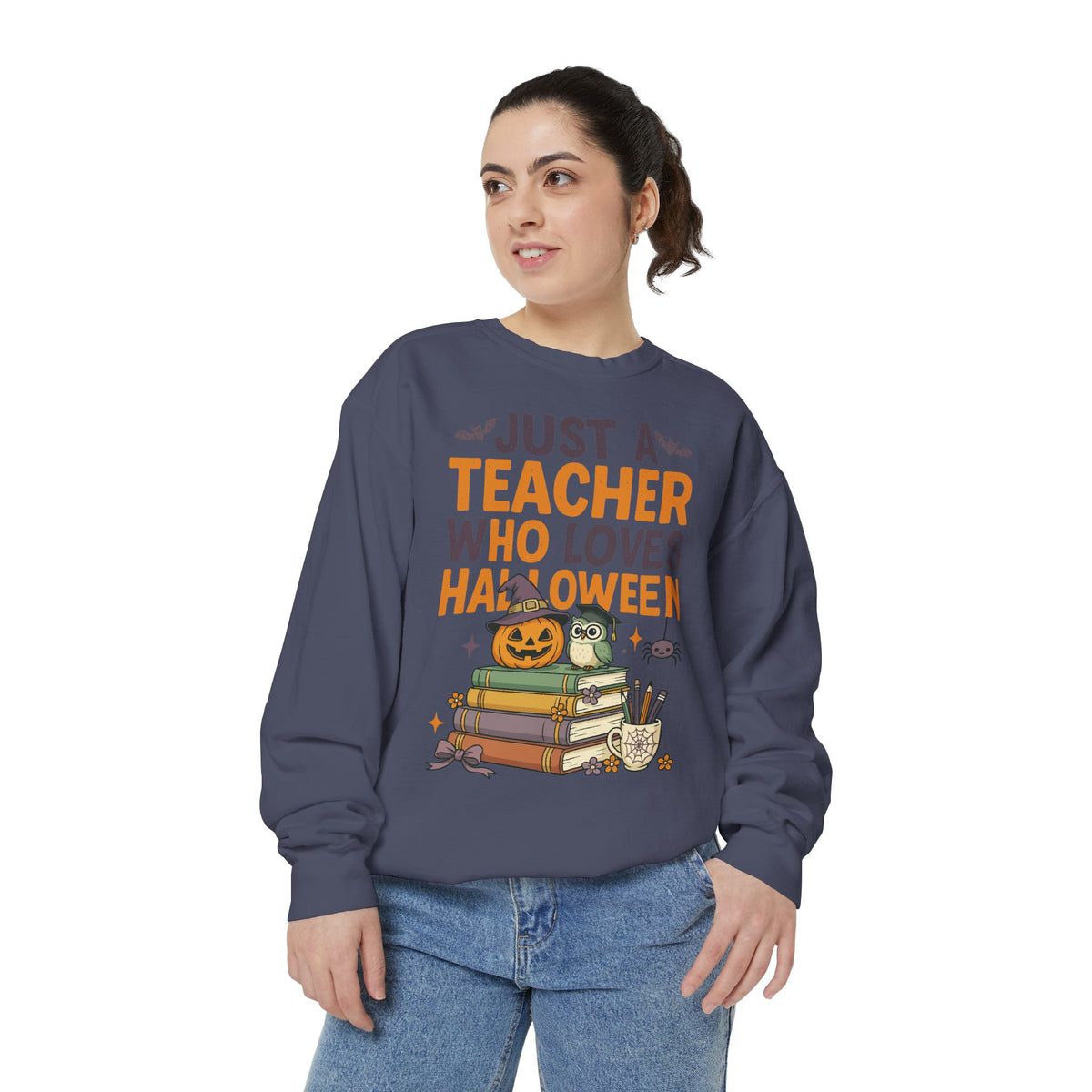 Teacher Halloween Sweatshirt, Just a Teacher Who Loves Halloween Crewneck, Spooky Classroom Shirt, Educator Gift, Cute Fall School Outfit