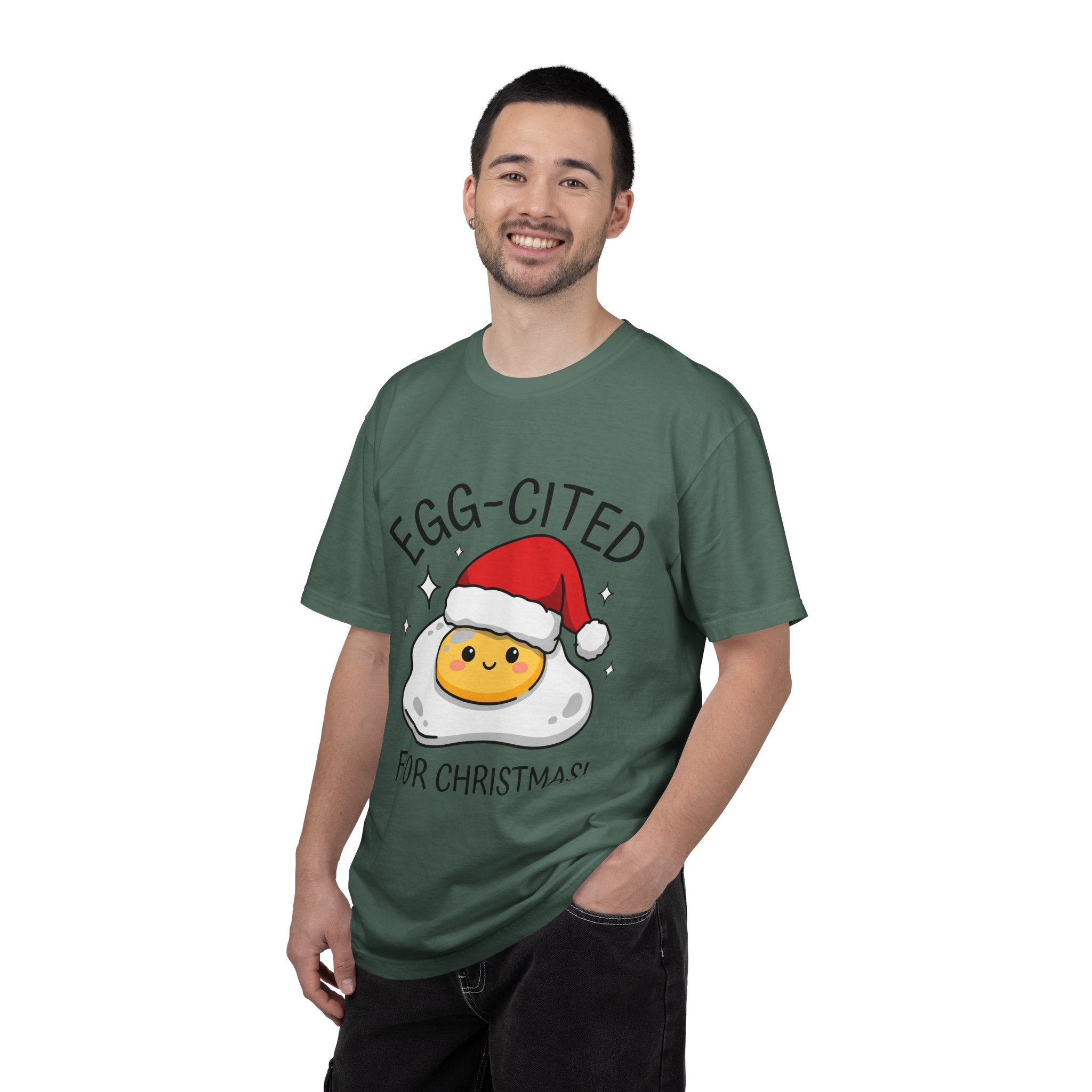 Egg-Cited for Christmas Shirt, Funny Fried Egg T-Shirt, Cute Food Pun Holiday Tee, Christmas Breakfast Gift for Brunch Lover or Cook