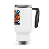 Mechanic Travel Mug with Handle, Team Fix It Boiz Wrench and Gear Design, Workshop Coffee Gift for a Handyman, Dad or Repair Crew Coworker
