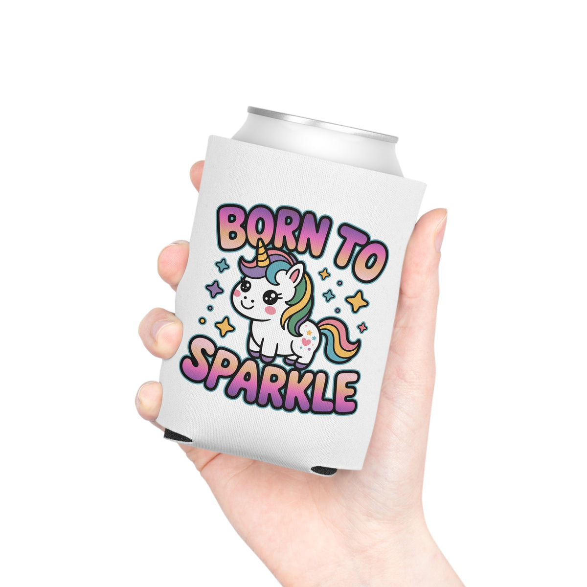 Unicorn Can Cooler, Born to Sparkle Drink Sleeve, Cute Rainbow Beer Holder, Magical Gift for Her, Fantasy Party Favor, Unicorn Lover Gift