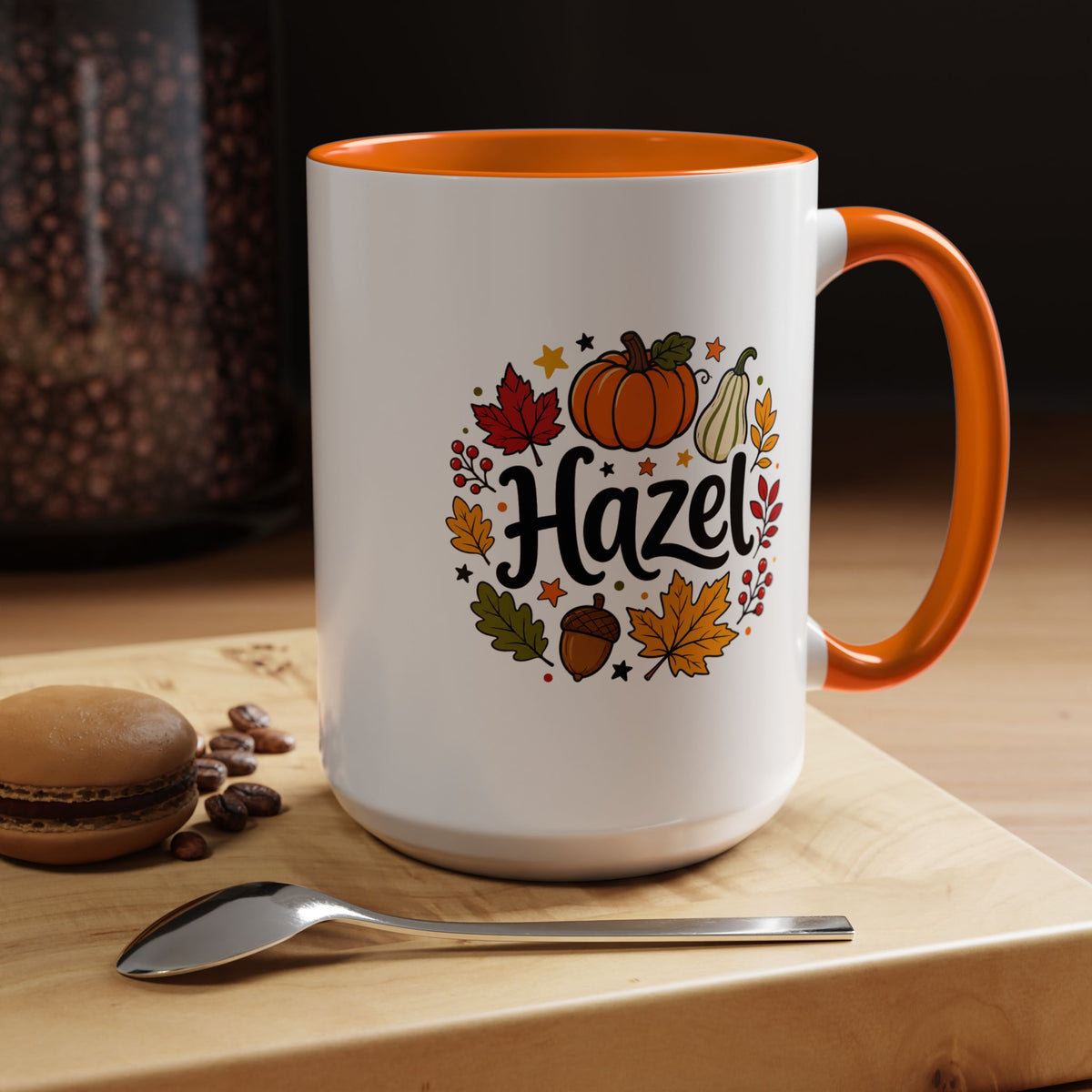 Personalized Fall Name Mug, Custom Hazel Pumpkin Coffee Cup, Autumn Birthday Gift for Her, Thanksgiving Keepsake, Cozy Seasonal Present