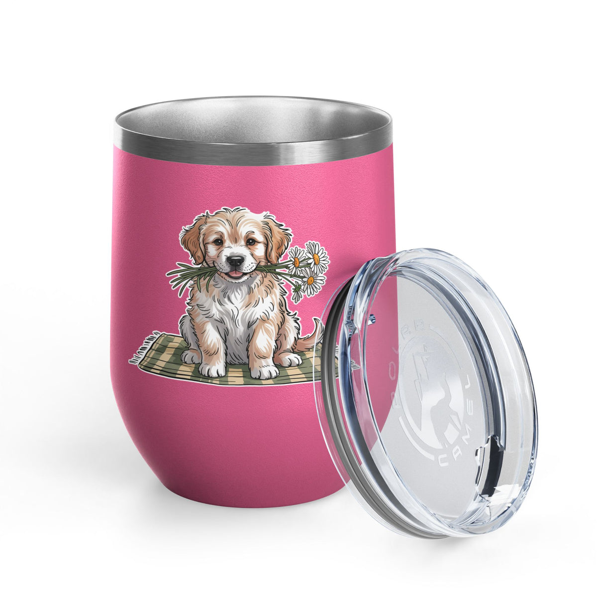 Golden Puppy Wine Tumbler, Cute Dog and Flower Cup, Gift for Dog Moms, Puppy Lovers, Pet Parents and Animal Lovers