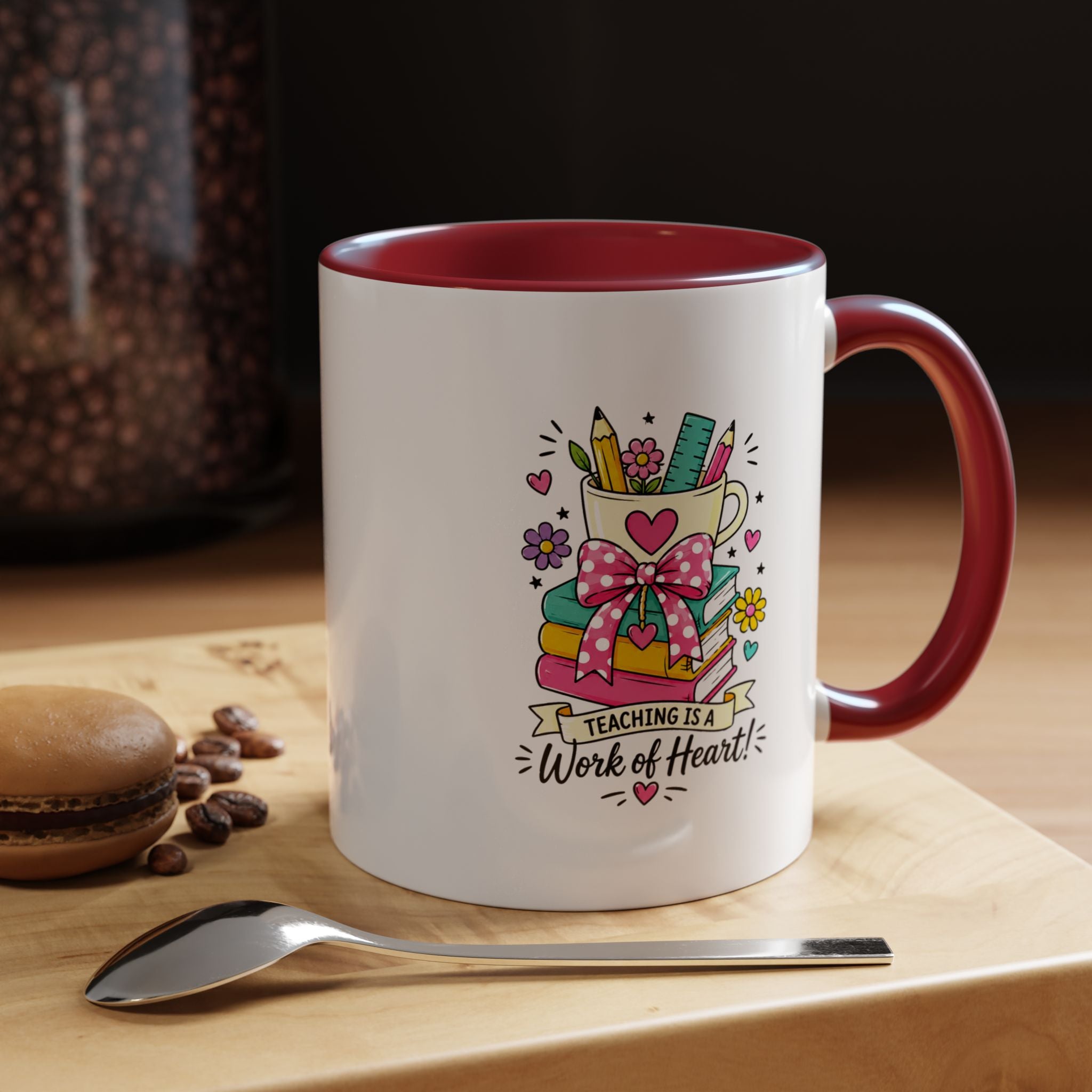 Teaching Is a Work of Heart Mug, Teacher Appreciation Coffee Cup, Thank You Gift for Educator, End of Year Classroom Keepsake for Her