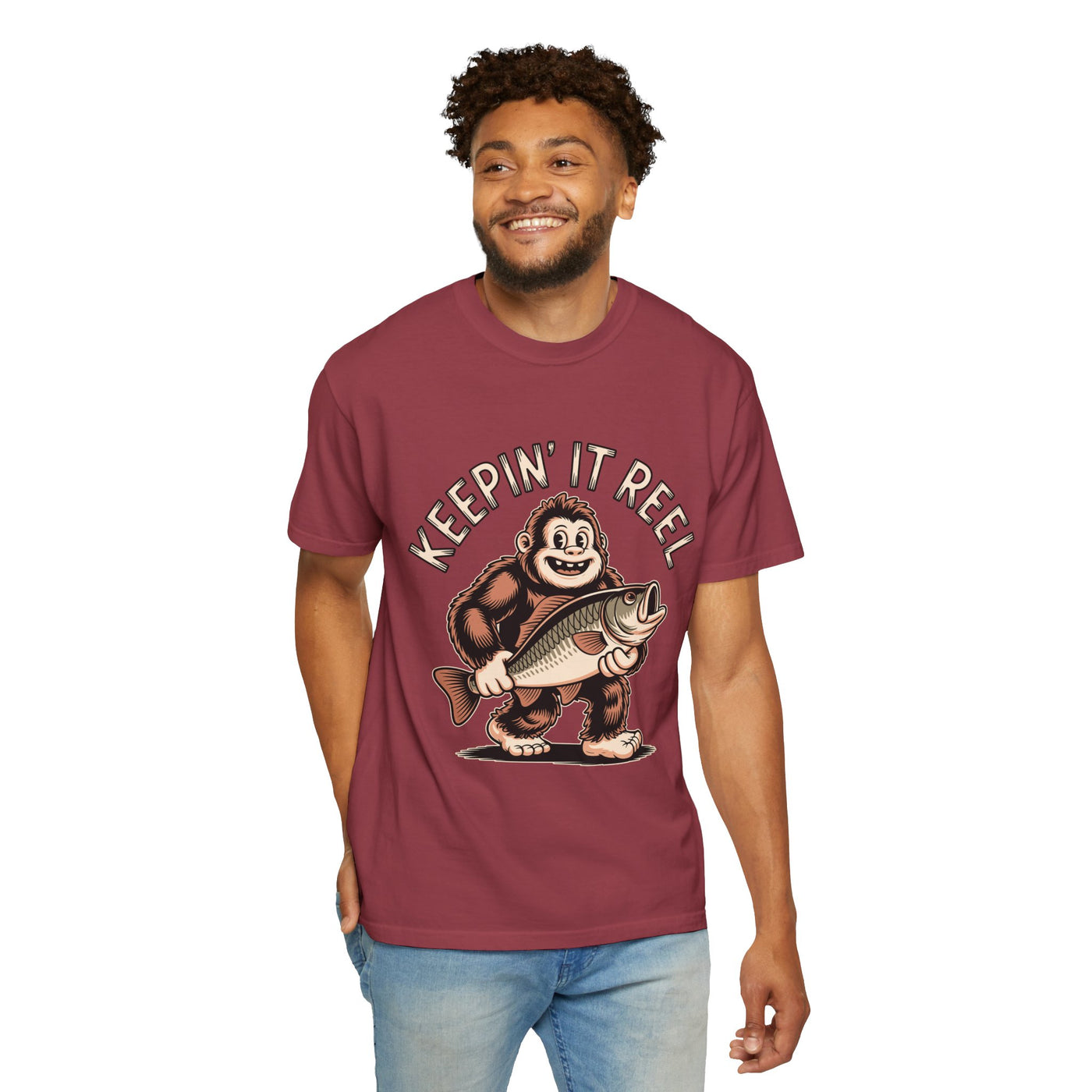 Funny Sasquatch Fishing Comfort Colors Shirt, Keepin It Reel Bigfoot Angler Tee, Fisherman Gift Shirt, Lake Life Outdoor Graphic Tee