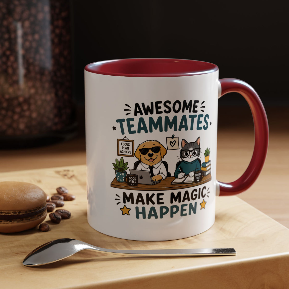 Awesome Teammates Coffee Mug, Coworker Appreciation Gift, Funny Dog and Cat Office Cup, Team Thank You Present for Colleague or Boss