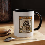 Our God Is Still Working Miracles Coffee Mug, Funny Raccoon Christian Gift for Friends, Cute Religious Parody Trash Panda Ceramic Tea Cup with Black Handle