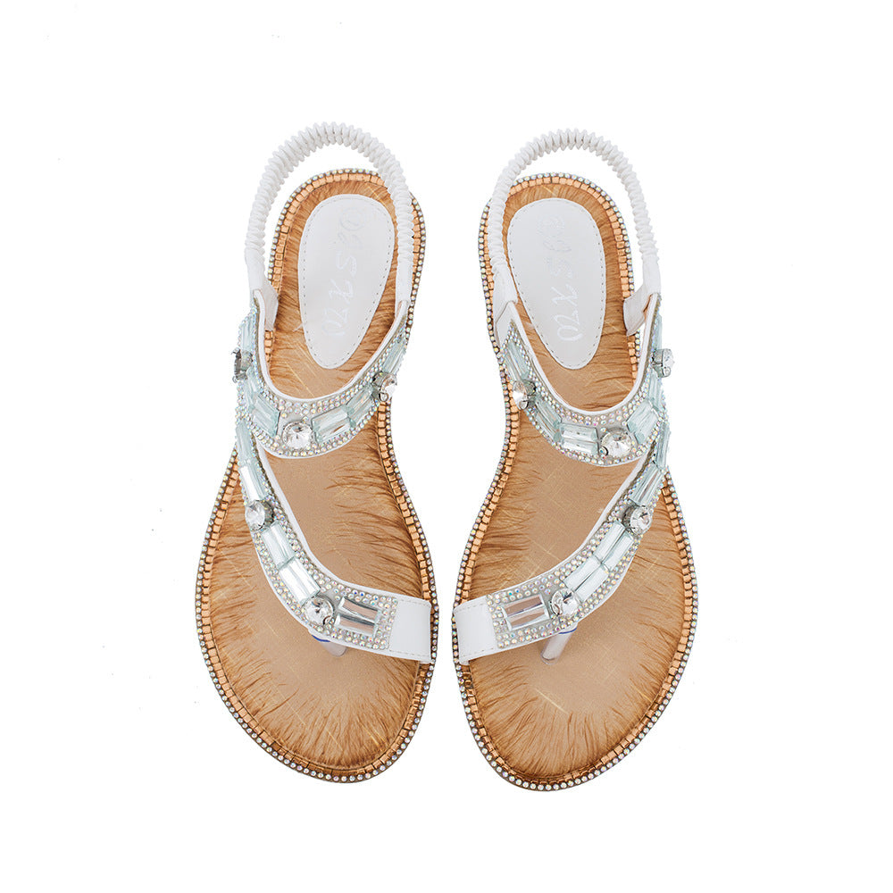 Ladies Shoes Boho Women's Sandals Blue Plaid Flats
