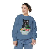 Ramen Cat Comfort Colors Sweatshirt, Funny Cat Eating Noodles Shirt, Cat Lover Graphic Crewneck, Foodie Gift Idea
