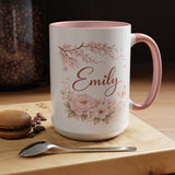 Personalized Floral Name Mug, Custom Coffee Mug with Name, Pink Flower Mug for Women, Birthday Gift, Bridesmaid Keepsake Cup