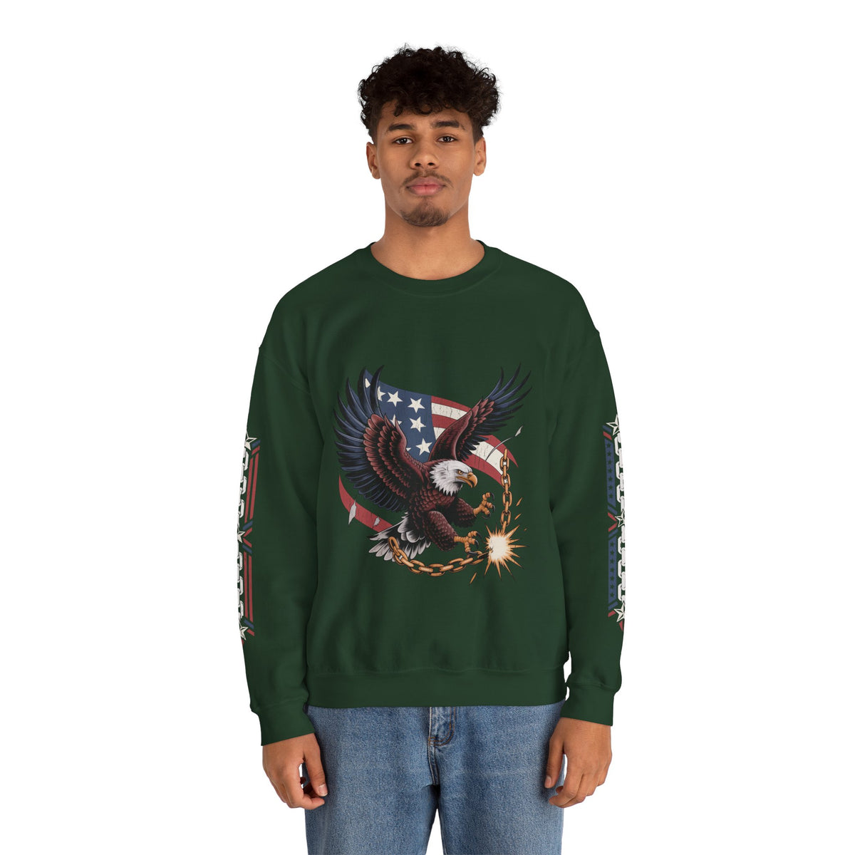 Patriotic Eagle Freedom Sweatshirt, American Flag Crewneck, Broken Chain Military Style Pullover, Fourth of July Gift for Him or Her