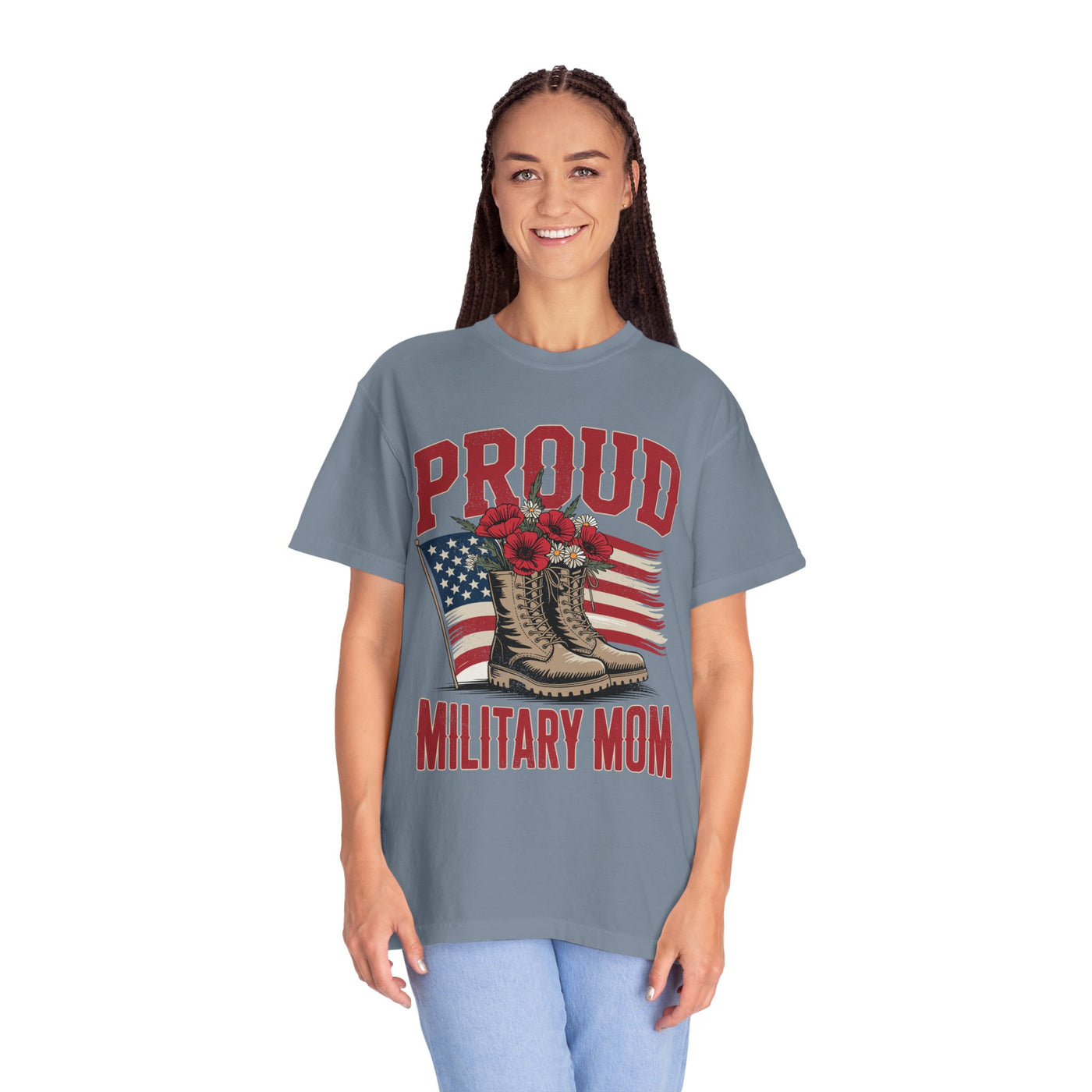 Proud Military Mom Shirt, Patriotic Army Mom T Shirt, Boots and Flowers Graphic Tee, American Flag Family Support Gift