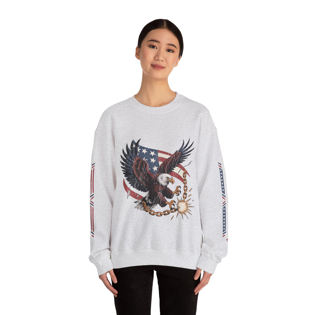 Patriotic Eagle Freedom Sweatshirt, American Flag Crewneck, Broken Chain Military Style Pullover, Fourth of July Gift for Him or Her