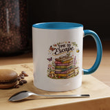 Book Lover Coffee Mug, Time to Escape Black Accent Cup with Books and Tea, Unique Cozy Gift for Reader, Librarian, Teacher or Bookworm
