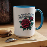 Mommy Coffee Mug, Pink Rose and Teal Leaf Design with Silver Look Lettering, Mother's Day Gift for Mom or a Floral Birthday Present for Her
