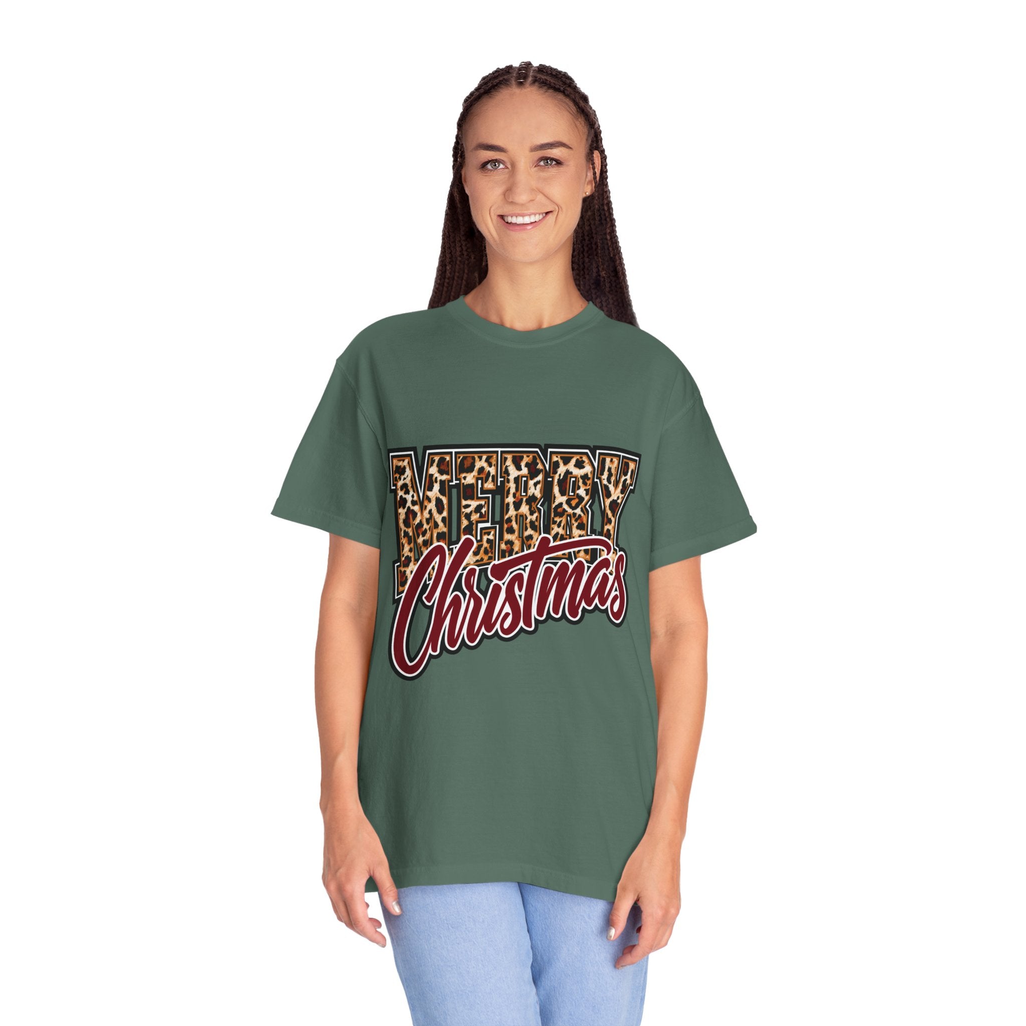 Merry Christmas Leopard Print Shirt, Trendy Holiday T-Shirt, Cheetah Lettering Xmas Tee, Festive Gift for Women, Mom, Teacher or Friend