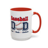 Custom Baseball Dad Coffee Mug with Kids Names, Personalized Sports Father's Day Gift, Cute Team Coach Appreciation Ceramic Tea Cup
