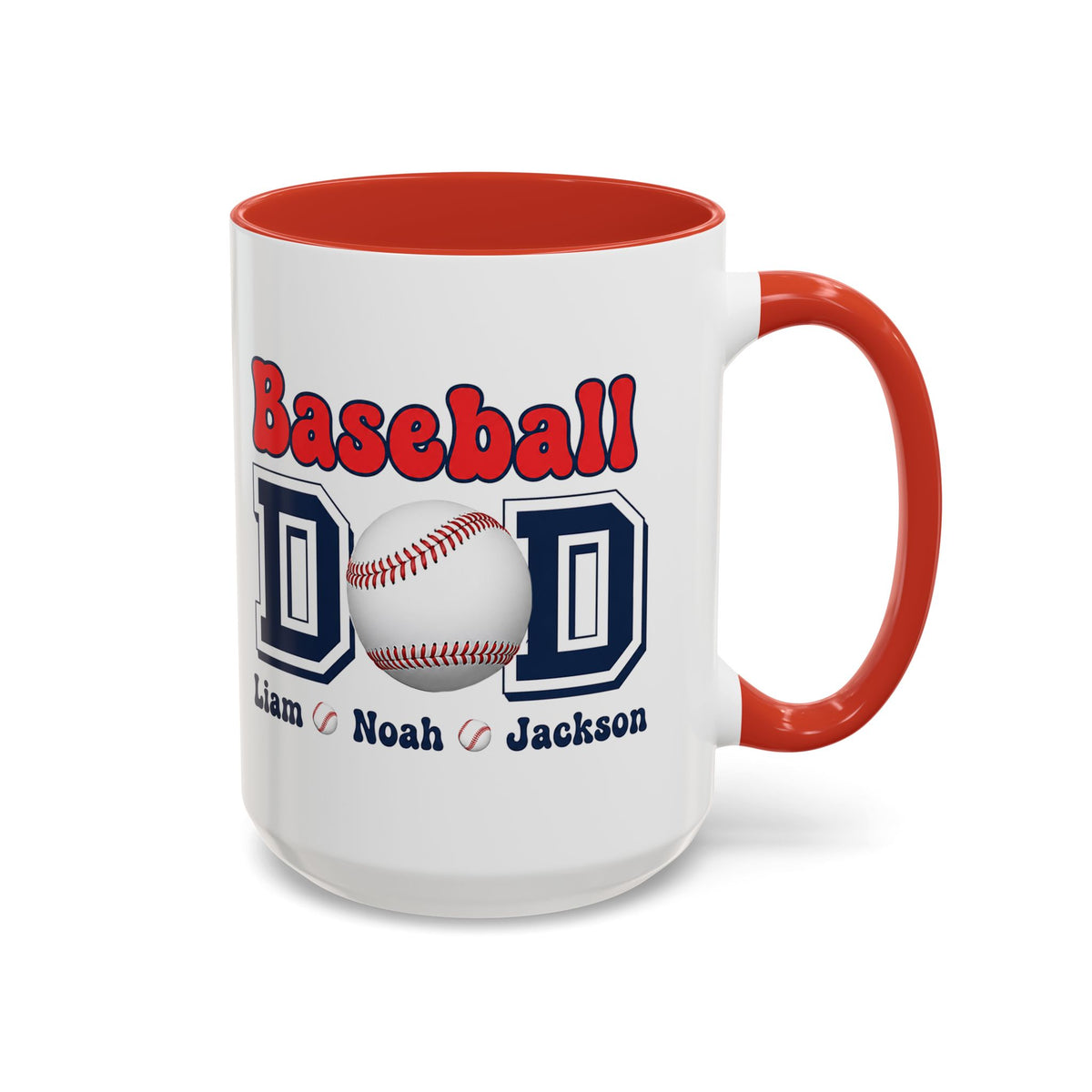 Custom Baseball Dad Coffee Mug with Kids Names, Personalized Sports Father's Day Gift, Cute Team Coach Appreciation Ceramic Tea Cup