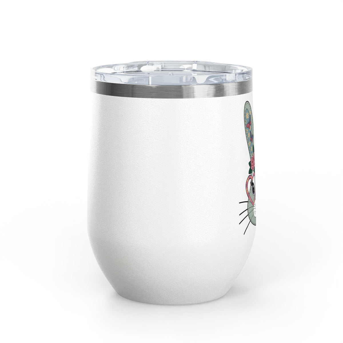 Floral Bunny Wine Tumbler, Cute Rabbit with Heart Glasses, Easter Gift for Her, Whimsical Spring Drinkware, Bunny Lover Gift