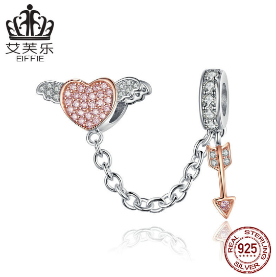 S925 Sterling Silver Safety Chain One Arrow Through The Heart Silver Charm DIY Bracelet Accessories Jewelry