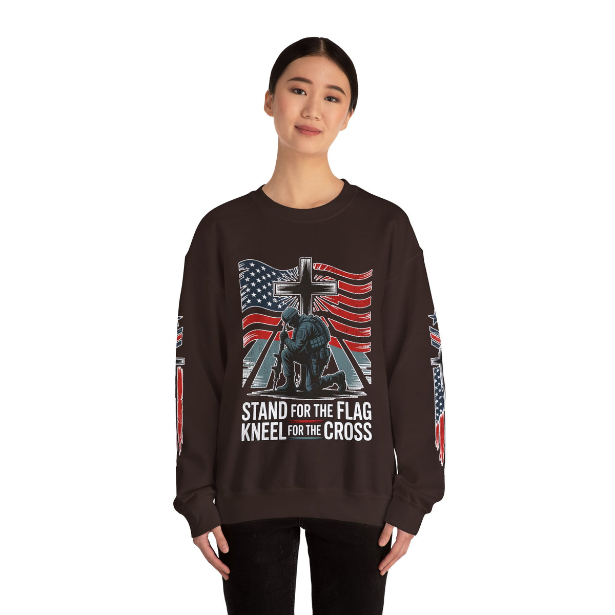 Stand for the Flag Kneel for the Cross Sweatshirt, Patriotic Christian Crewneck, American Flag Pullover, Faith Gift, Fourth of July Top