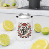 FAFO Can Cooler, Retro Tattoo Roses and Lightning Drink Sleeve, Sarcastic Gift for Friends, Funny Beer Can Holder