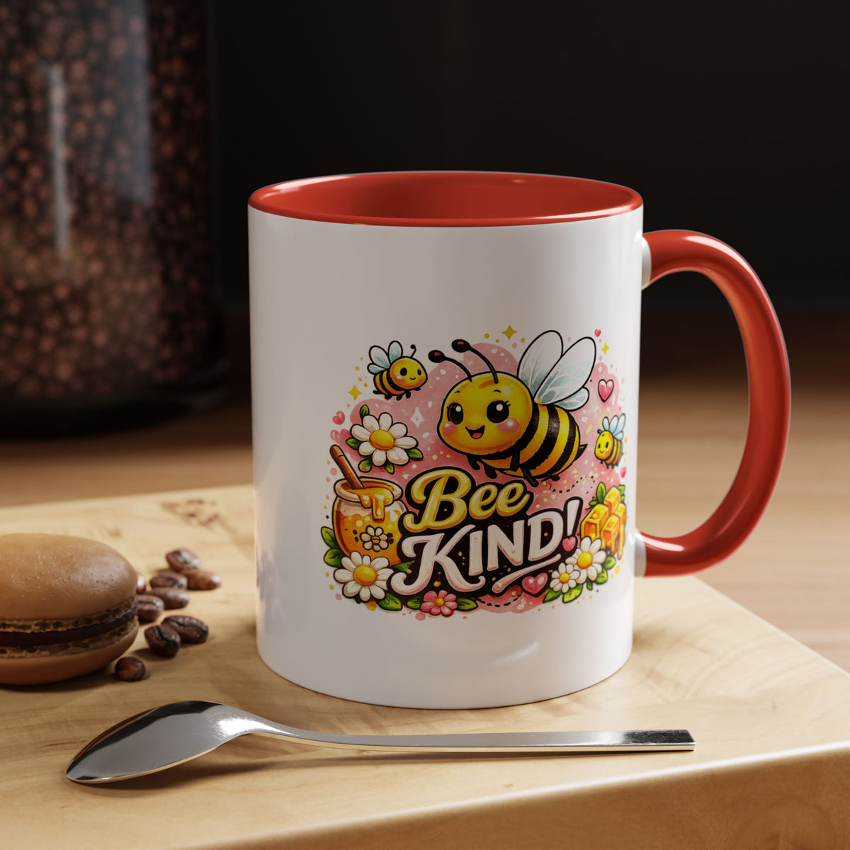 Bee Kind Coffee Mug, Cute Bumblebee Floral Black Accent Cup, Sweet Positive Kindness Gift for Bee Lover, Teacher, Friend or Gardener