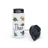 Personalized Dinosaur Water Bottle for Kids, Custom Name School Water Bottle, Dino Lover Gift, Insulated Sports Bottle for Boys