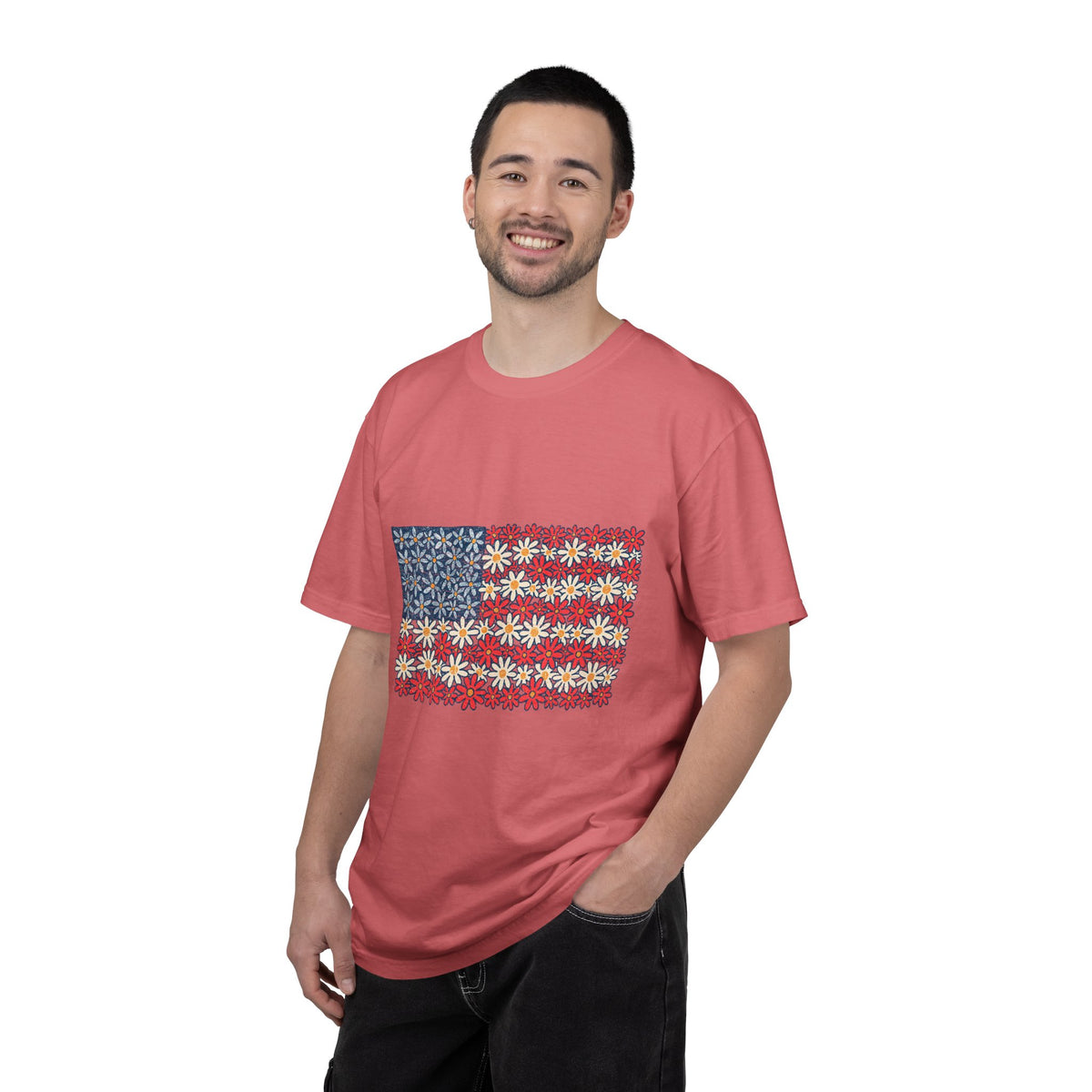 American Flag Floral Shirt, Patriotic Flower Graphic Tee, Vintage Americana T Shirt, Fourth of July Outfit, Red White Blue Gift
