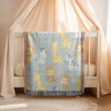 Cute Safari Animal Woven Blanket Jungle Nursery Baby Blanket Safari Baby Gift Kids Nursery Decor Animal Baby Blanket