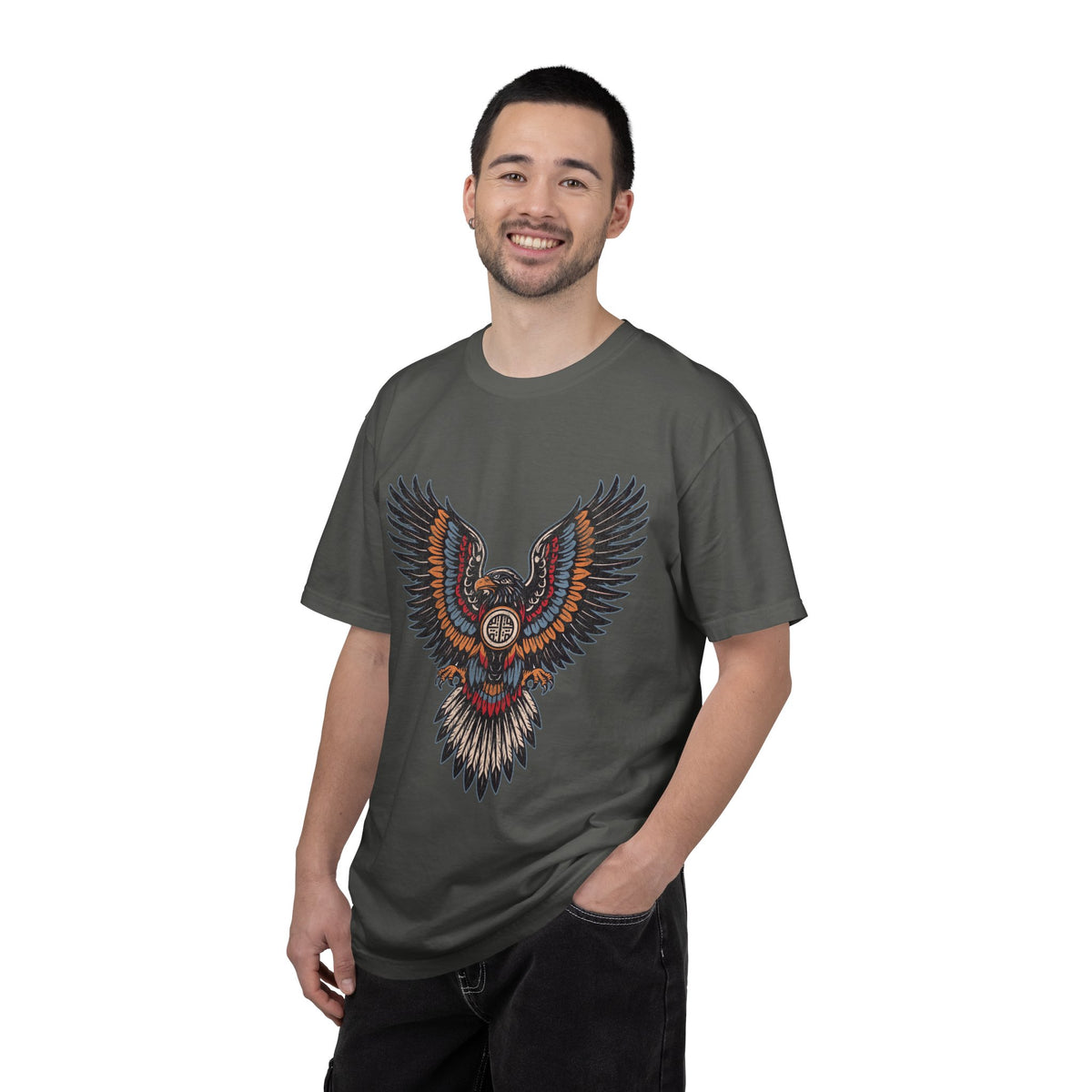 Ornamental Eagle Shirt, Retro Tattoo Style Bird Graphic, Gift for Wildlife Art Lovers, Boho Festival Outfits and Everyday Casual Wear