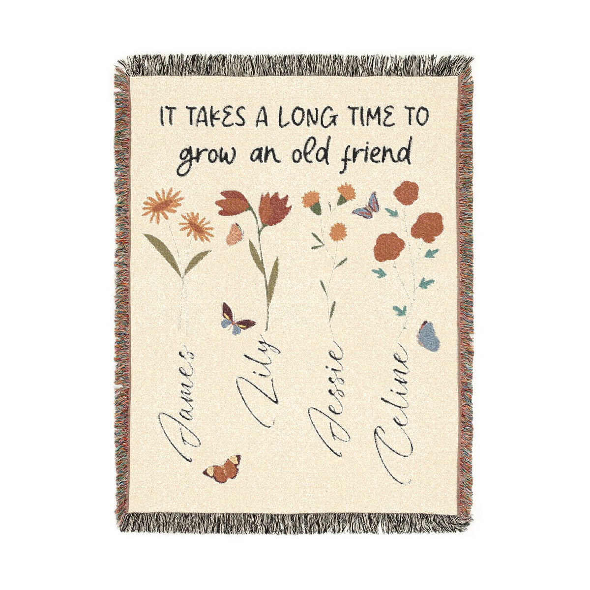 Personalized Friendship Woven Blanket, Custom Best Friend Gift, Floral Name Throw Blanket, Meaningful Friends Keepsake, Cozy Gift