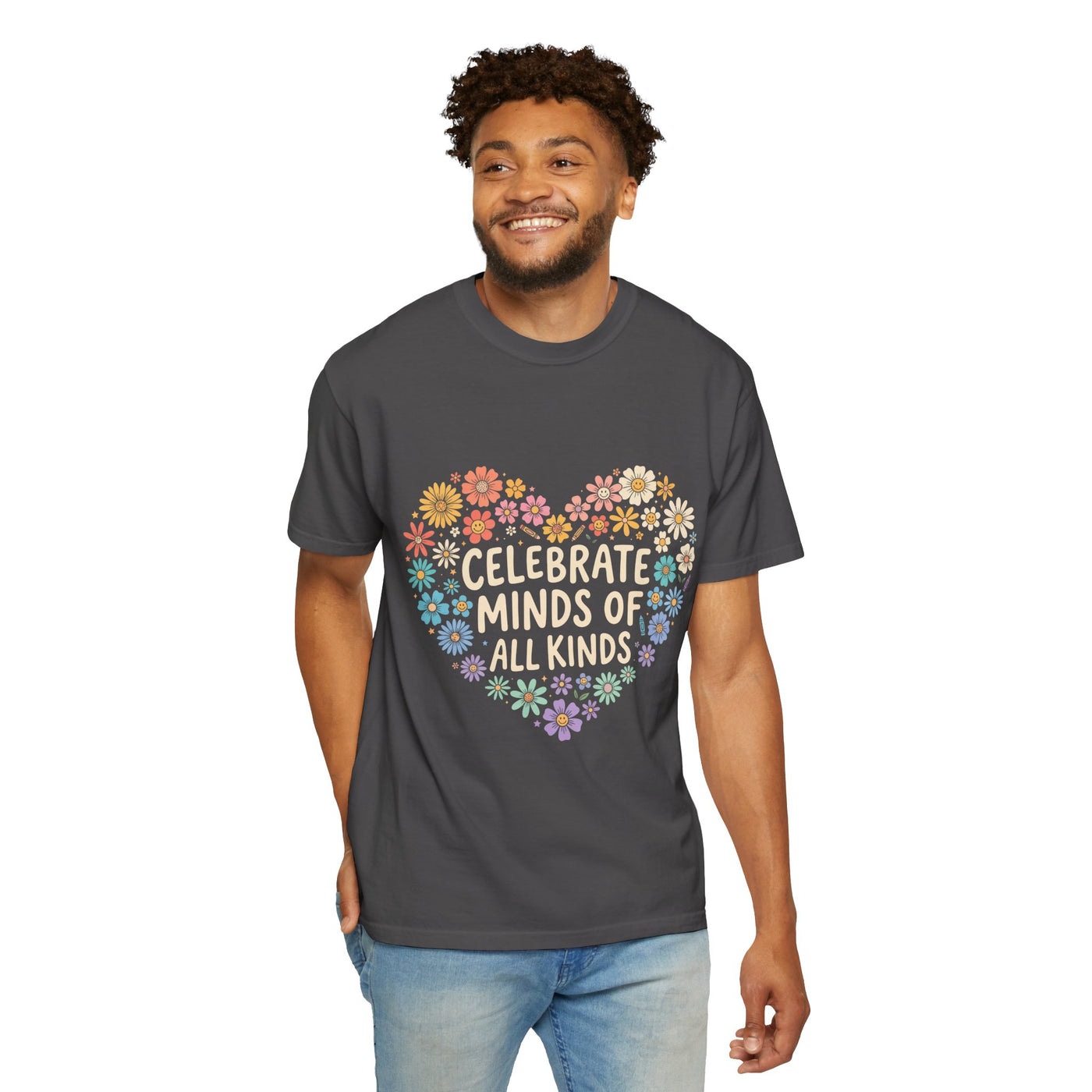 Comfort Colors Celebrate Minds of All Kinds Shirt, Autism Acceptance Flower Heart Tee, Neurodiversity Awareness Shirt, Teacher Gift
