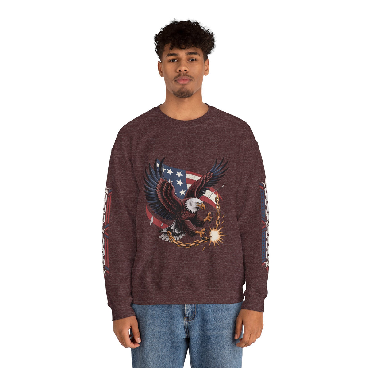 Patriotic Eagle Freedom Sweatshirt, American Flag Crewneck, Broken Chain Military Style Pullover, Fourth of July Gift for Him or Her