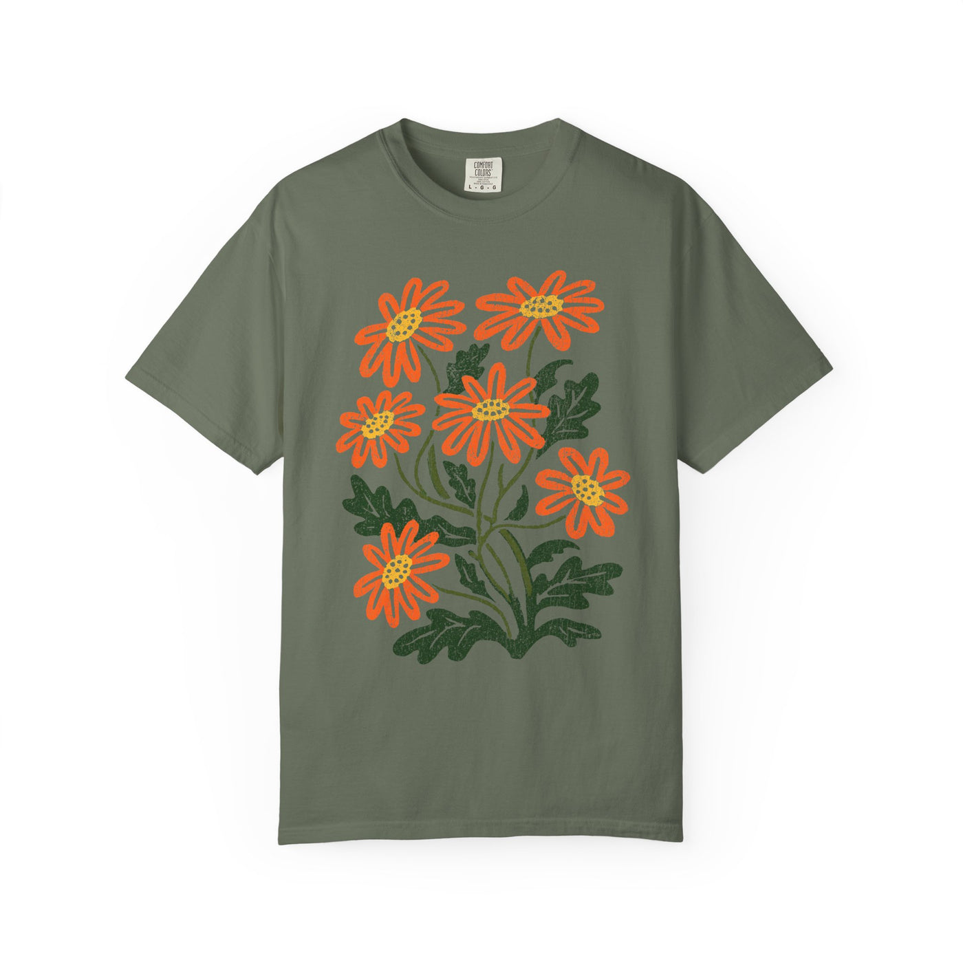 Orange Daisy Graphic Shirt, Retro Floral T-Shirt for Flower Lovers, Groovy Botanical Tee, Cheerful Garden Gift for Women and Gardeners