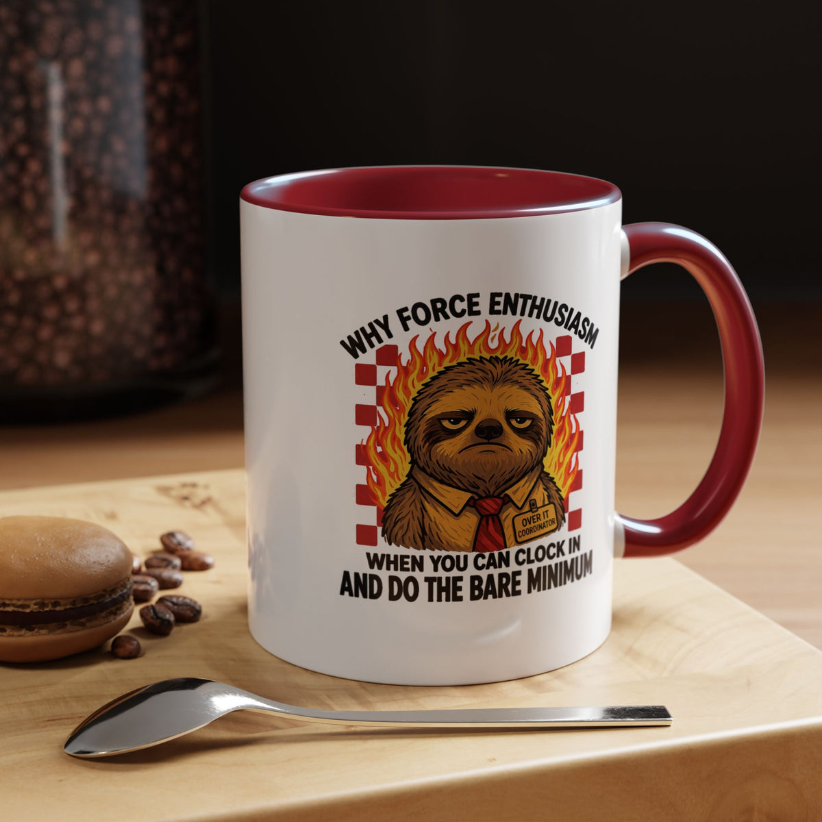 Why Force Enthusiasm When You Can Clock In And Do The Bare Minimum Coffee Mug, Funny Sloth Office Joke Gift for Coworkers, Sarcastic Ceramic Tea Cup with Pink Handle