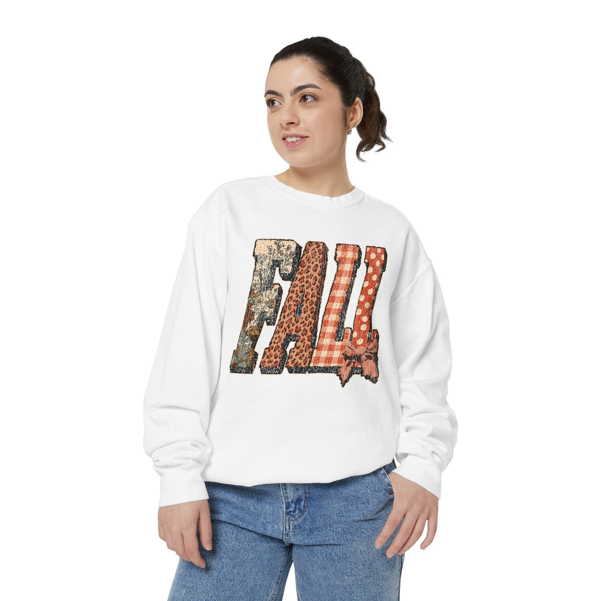 Patchwork Fall Sweatshirt, Floral Leopard Plaid Autumn Pullover, Coquette Bow Seasonal Gift for Women, Cozy Thanksgiving Outfit for Her