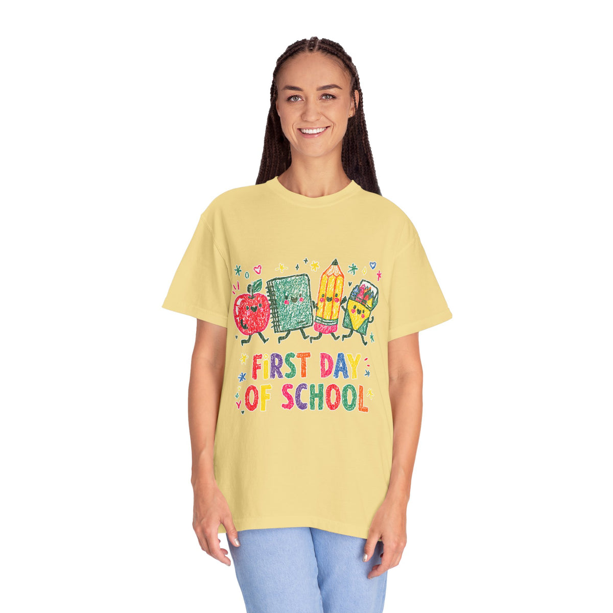 First Day of School T-Shirt, Colorful School Supplies Graphic Tee, Cute Teacher Outfit, Student Back to Class Gift, Classroom Shirt