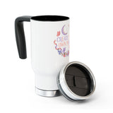 Floral Stainless Steel Travel Mug, Create Your Own Magic Cup, Butterfly and Moon Drinkware, Inspirational Gift for Her