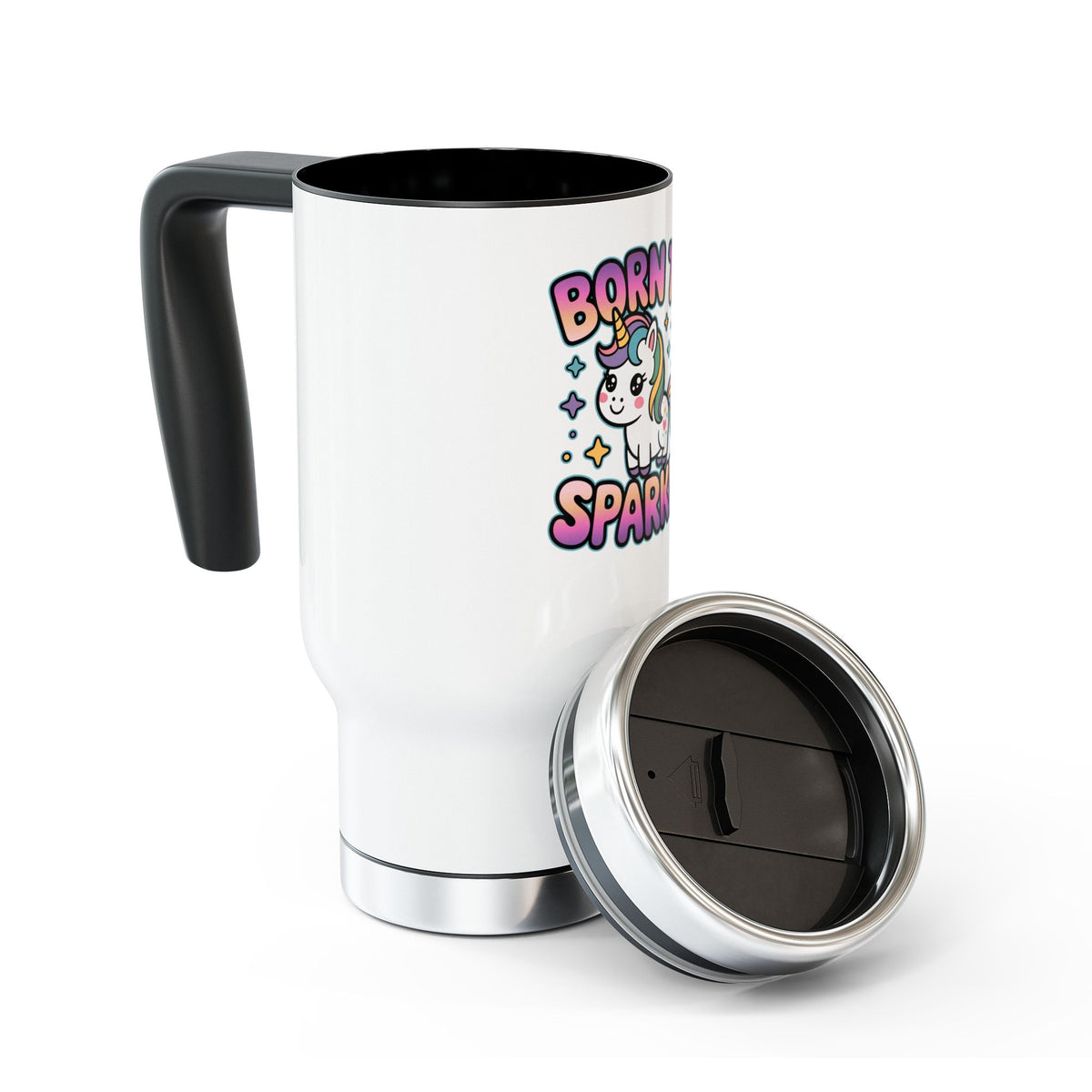 Unicorn Stainless Steel Travel Mug, Born to Sparkle Cup, Cute Fantasy Drinkware, Magical Gift for Her, Unicorn Lover Birthday Gift