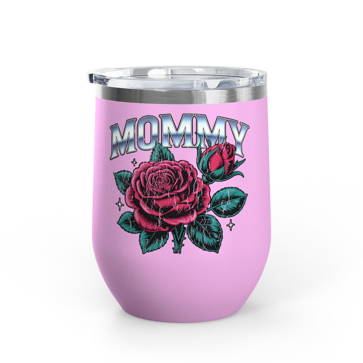 Mommy Rose Wine Tumbler, Pink Floral Cup, Mother's Day Gift for Mom, Birthday Present for Mama and Floral Lovers