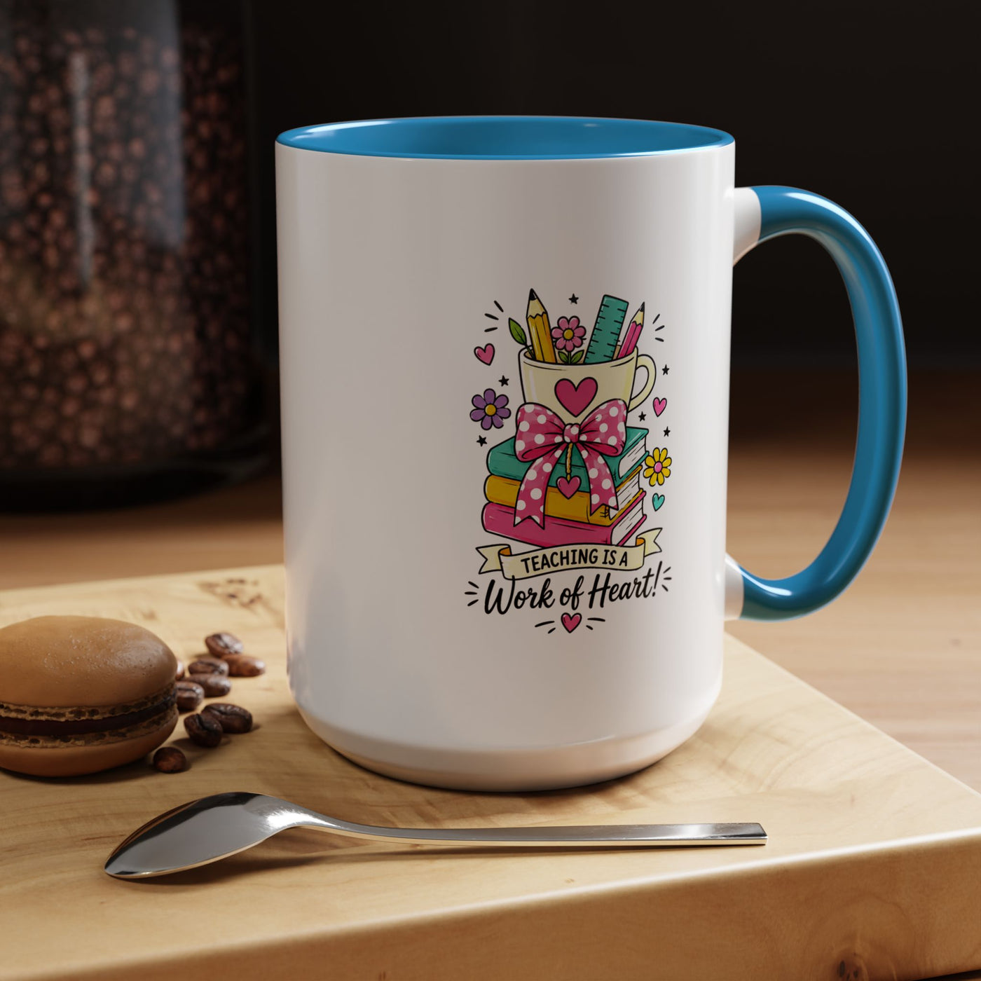 Teaching Is a Work of Heart Mug, Teacher Appreciation Coffee Cup, Thank You Gift for Educator, End of Year Classroom Keepsake for Her