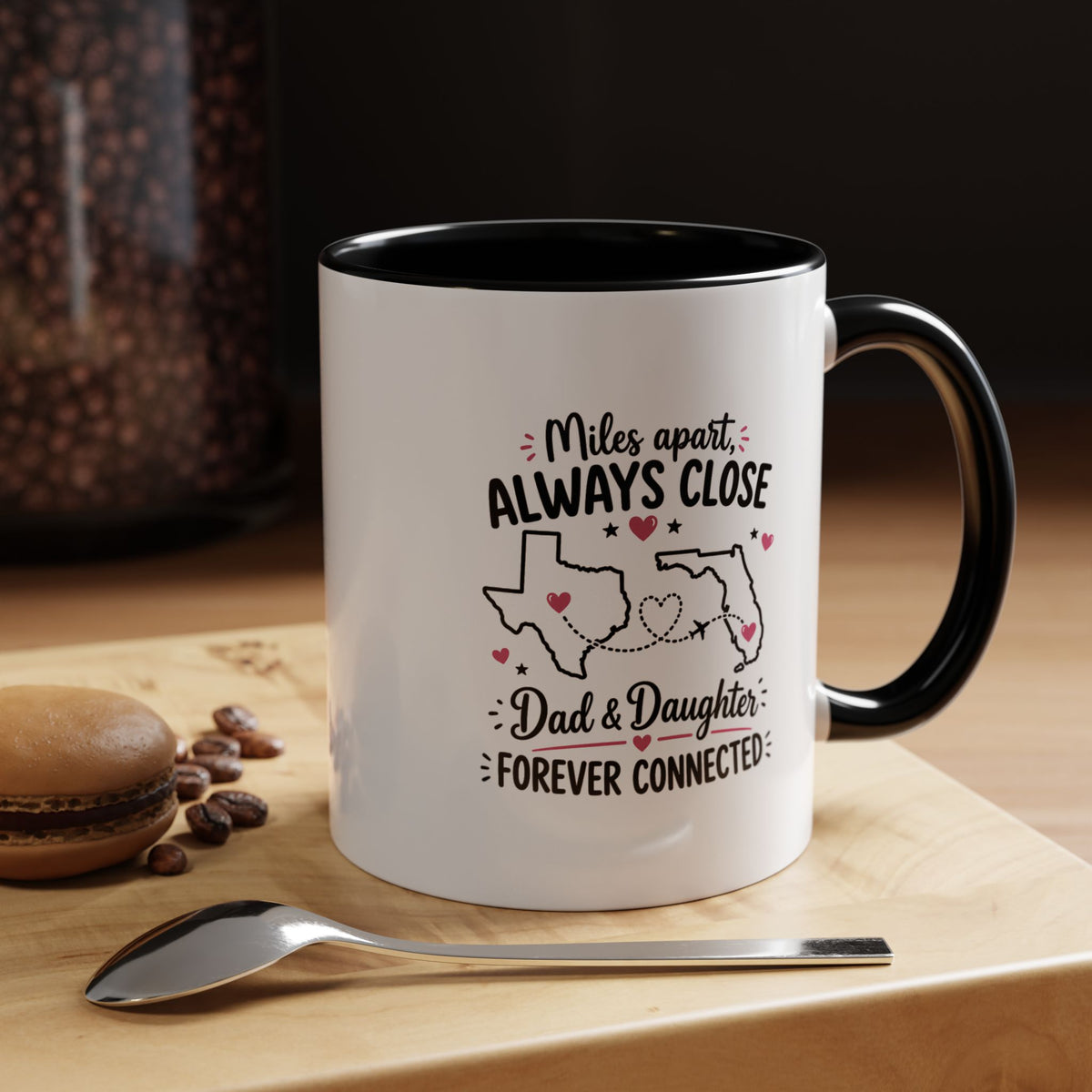Long Distance Dad and Daughter Mug, Miles Apart Always Close Coffee Cup, Sentimental Father Gift from Daughter, Birthday Keepsake for Dad