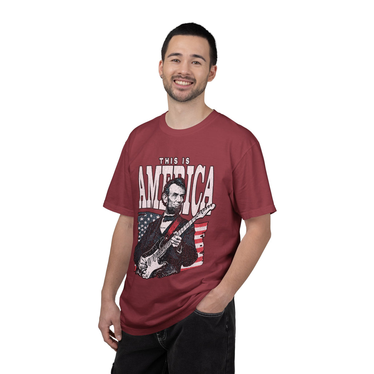 Abraham Lincoln Guitar Shirt, Funny This Is America Graphic, Gift for History Teachers and Music Lovers, Fourth of July Party Outfit