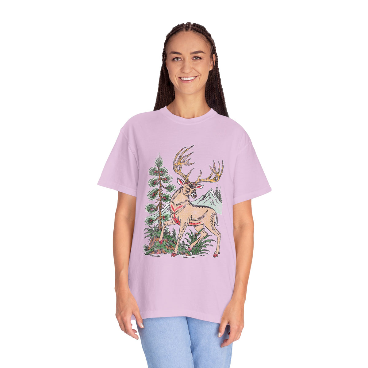Woodland Deer Shirt, Rustic Stag and Mountain Graphic, Gift for Wildlife Lovers and Hikers, Forest Inspired Cabin Weekend Clothing