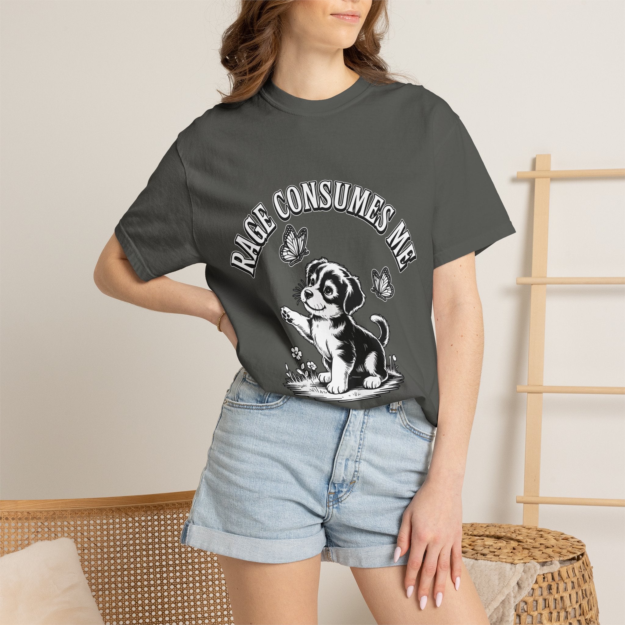 Funny Dog Lover Comfort Shirt, Rage Consumes Me Puppy Graphic Tee, Cute Sarcastic Dog Tshirt for Pet Owners and Introverts