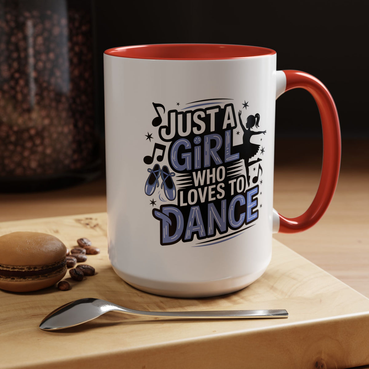 Dance Lover Coffee Mug, Just a Girl Who Loves to Dance Quote, Blue Ballet Shoes and Ballerina Design, Recital Gift for a Daughter or Teacher