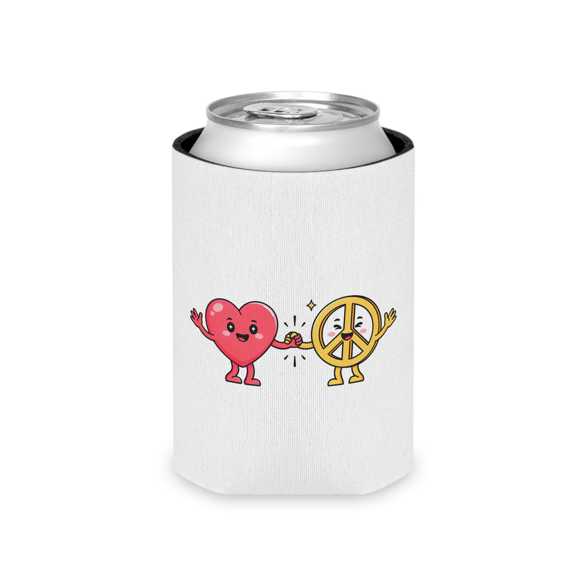 Heart and Peace Sign Can Cooler, Cute Love and Peace Drink Sleeve, Retro Couple Gift, Fun Summer Party Favor