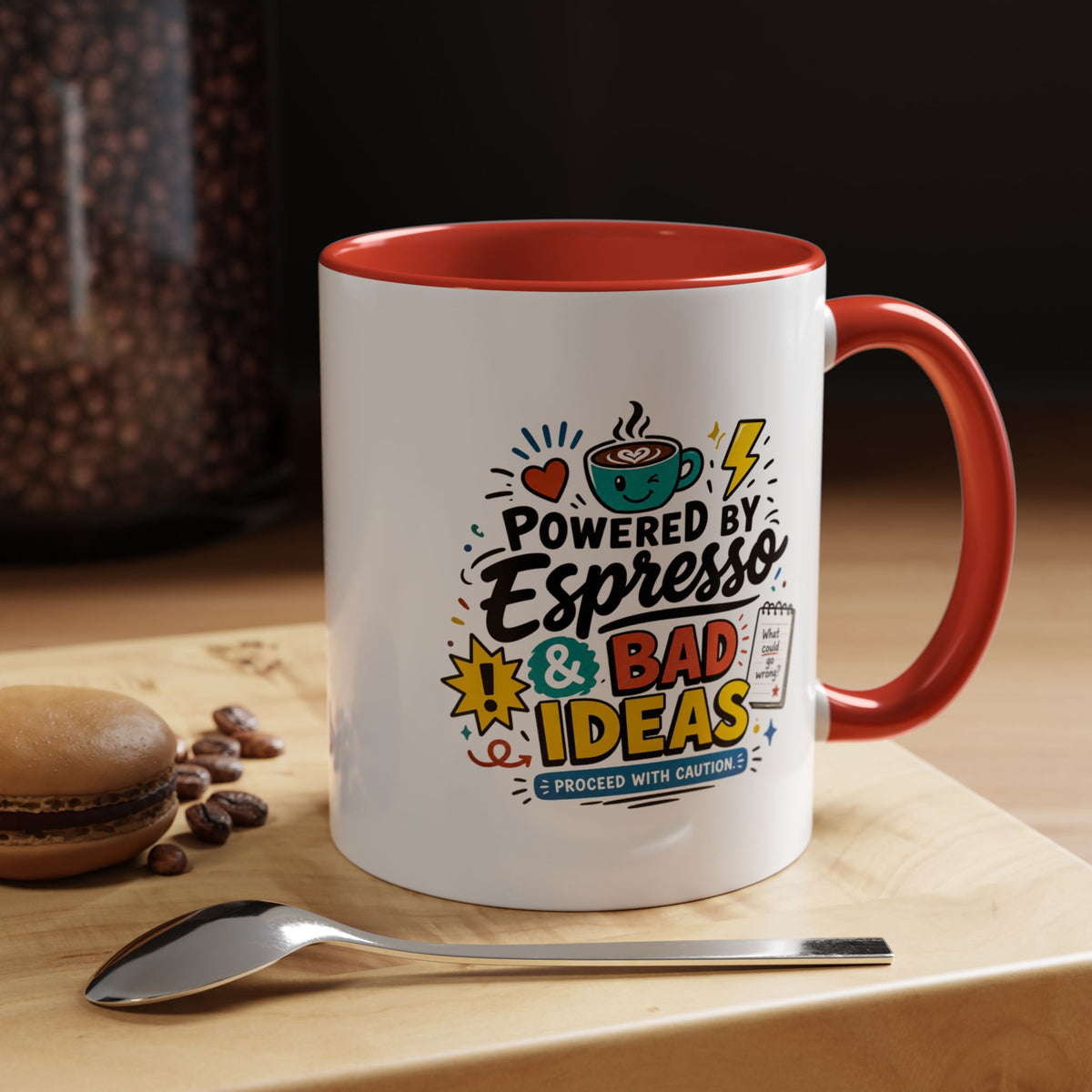 Powered by Espresso Mug, Funny Coffee Lover Cup, Bad Ideas Quote Gift for Coworker, Caffeine Addict Present, Office Humor Drinkware