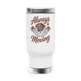 Always Moving Stainless Steel Travel Mug, Retro Sneaker Floral Cup, Gift for Sneaker Lovers, Everyday Motivation Drinkware