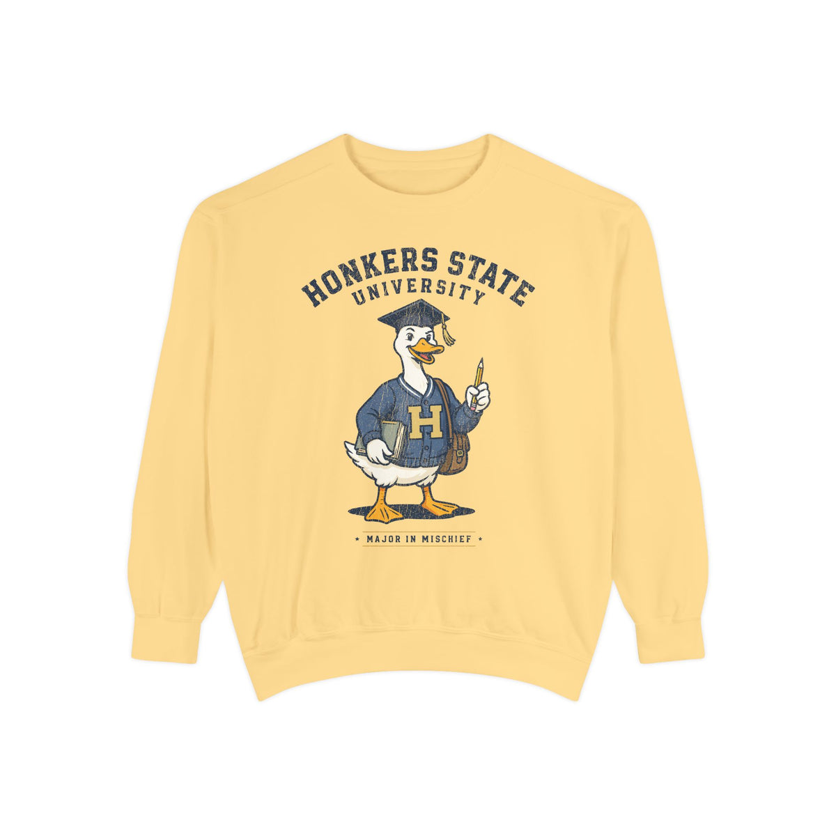 Honkers State University Sweatshirt, Funny Goose Graduate Crewneck, Major in Mischief College Student Gift, Graduation Campus Pullover